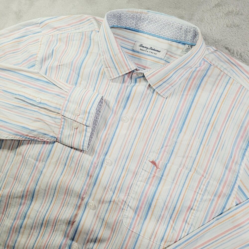 Tommy Bahama Sarasota Stretch Shirt Mens Large Striped Long Sleeve Button Up